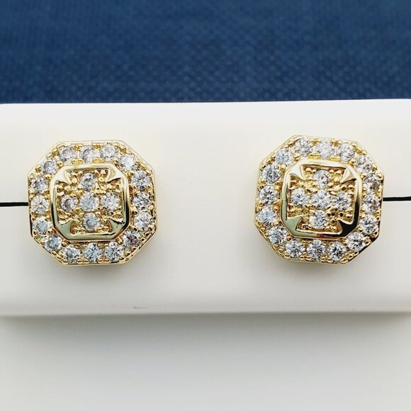 14K Gold Plated Cubic Zircon Earrings, INUS1BR319 - Picture 1 of 10